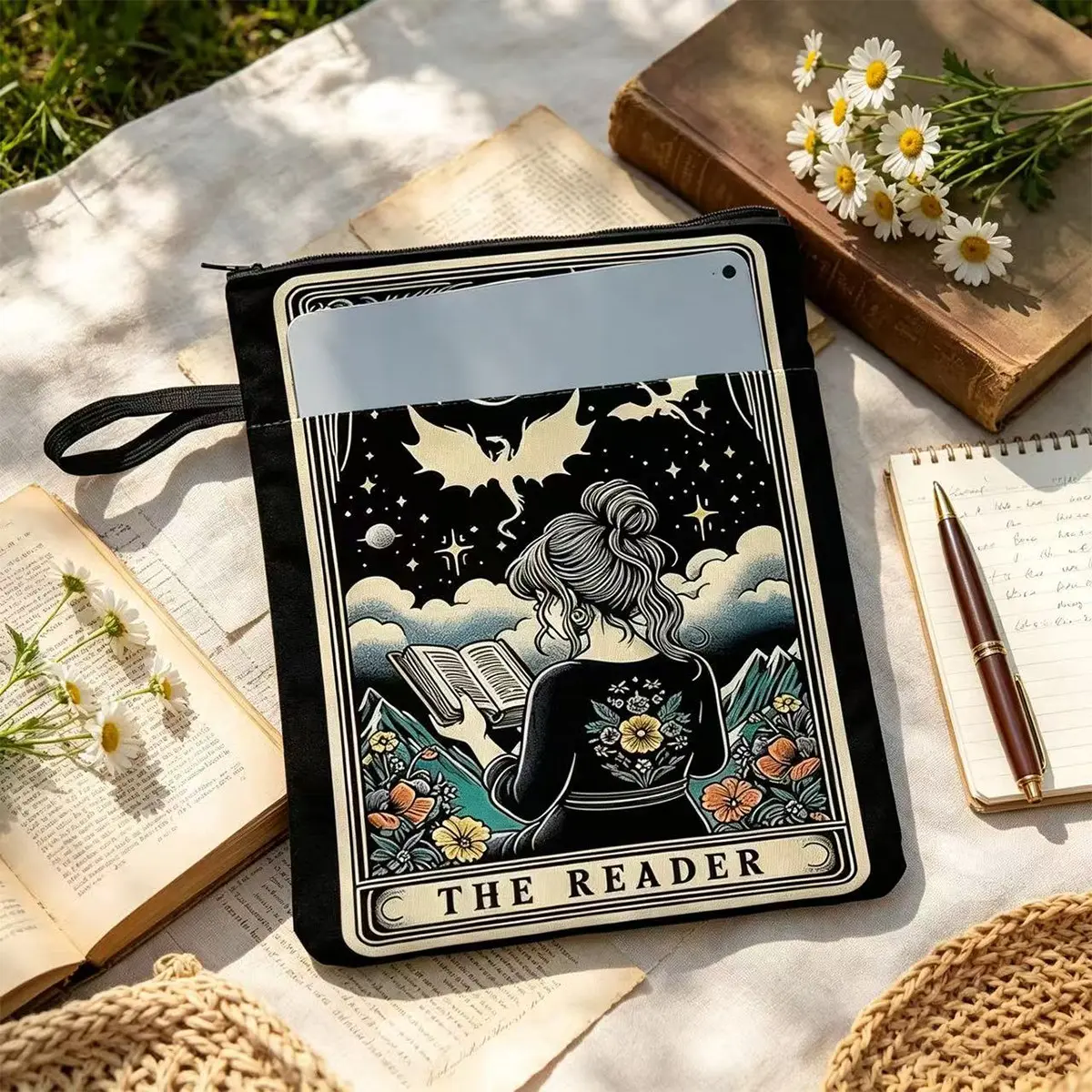 Multi-Pocket Tote Backpack, Durable Washable Fabric, Perfect for Books Tablets Phones, Fantasy Art Design, Graphic Backpack, Ideal Gift for Book Lovers