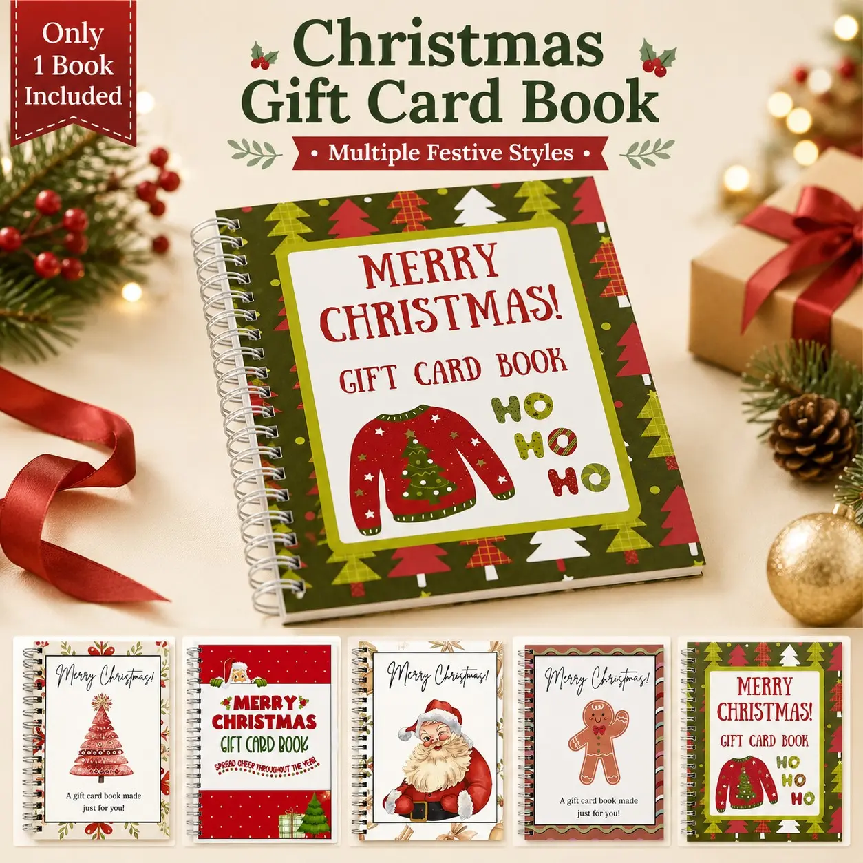 1 PC Christmas Gift Card Book, Personalized Card booklet for Merry Christmas, Christmas Theme Surprise Page Card Holder, Creative Gift Planner Notebook For Graduation, Teacher Appreciation And Holiday Events