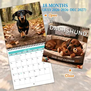 2026-2027 Dachshund Fun Aesthetic Design Foldable Wall Calendar Planner, 18-month large grid layout, monthly photos and closures, suitable for home, office, daily planning, ideal for Christmas and New Year gifts