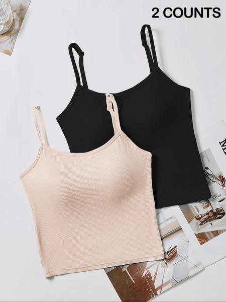 Women's Solid Ribbed Cami Top, Fitted Casual Sleeveless Crop Top for Daily Wear, Ladies Underwear for Summer