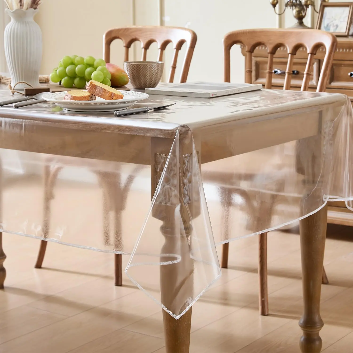 Transparent PVC Casual Table Cover Protector, 54x78 in Wipeable Surface, Waterproof Oil-Spill Proof Stain-Resistant for Dining Room Desks