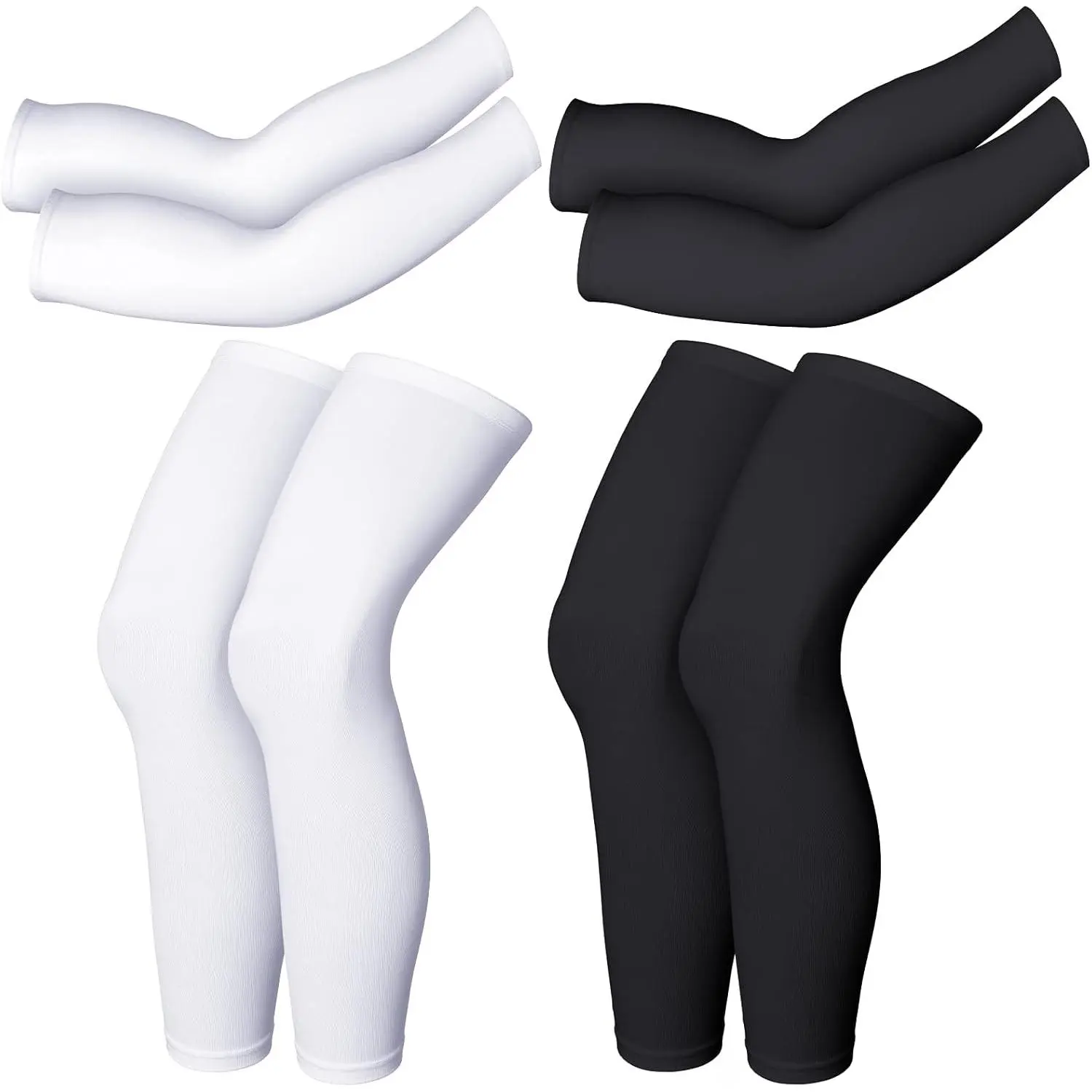 Compression Arm and Leg Sleeves for Men and Women Full Length Football Sports Support UV Protection Workout Running Black White XL