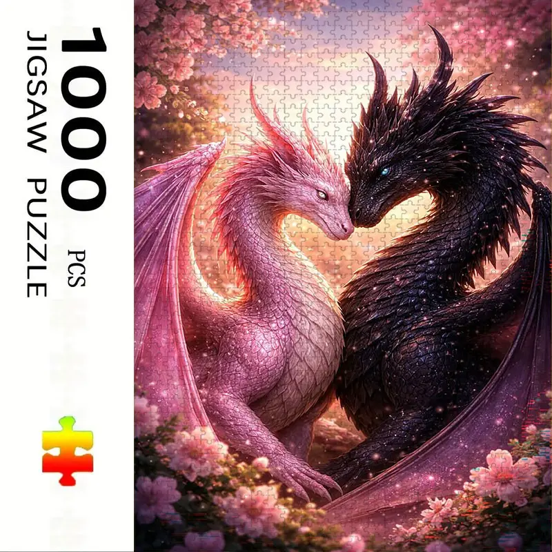 1000 Piece Dragon Theme Puzzle, Large Adult Family Interactive Toy, DIY Home Decor Brain Challenge, Holiday Scene, Durable Puzzle