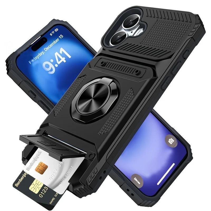 Ring For IPhone 17 Air 13 14 15 16 17 Pro Max 14 15 16 Plus Shockproof Heavy Duty Hard Phone Case with Card Slot Stand