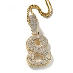 Numbers Simple Hip Hop Copper Inlaid Zircon Men Necklace for Birthday Gift