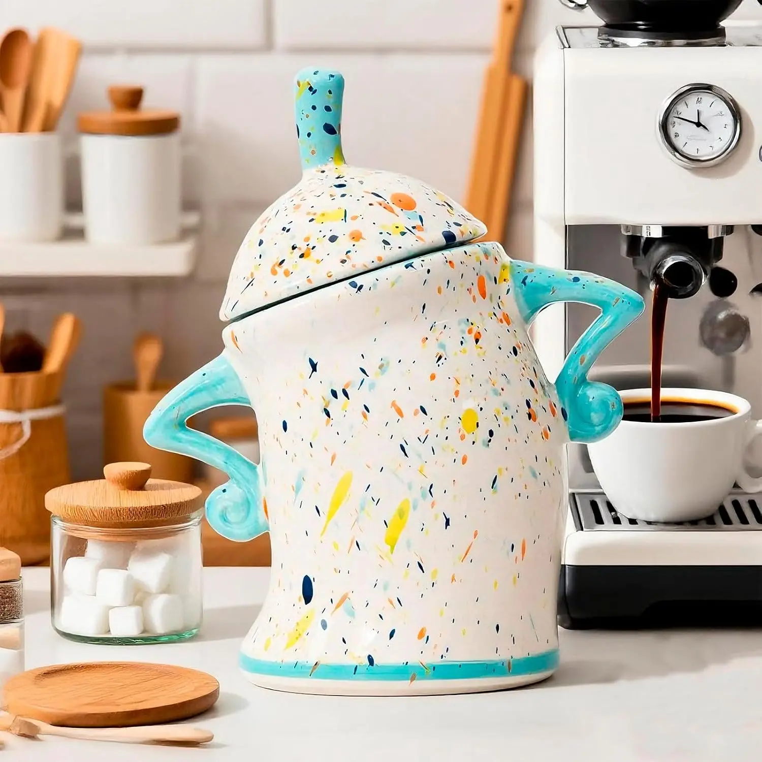 Canister with Attitude - 1.2L Airtight Sassy Canister, Ceramic Storage Canister with Lid for Kitchen, Sugar, Flour, Coffee | Decorative & Funny Ceramic Canister Set (Cyan)