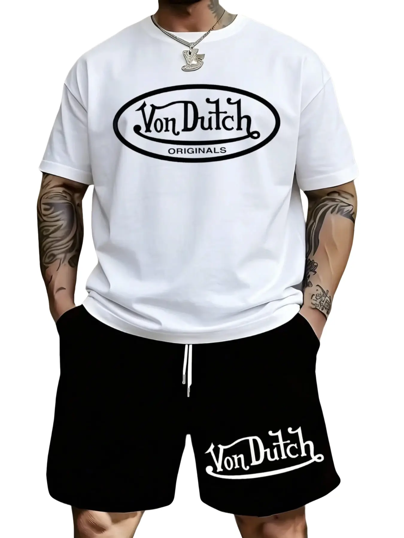Men's Summer New 3D Gradient Print Short Sleeve Hoodie + Shorts Casual Vacation Plus Size Set, Two-Piece