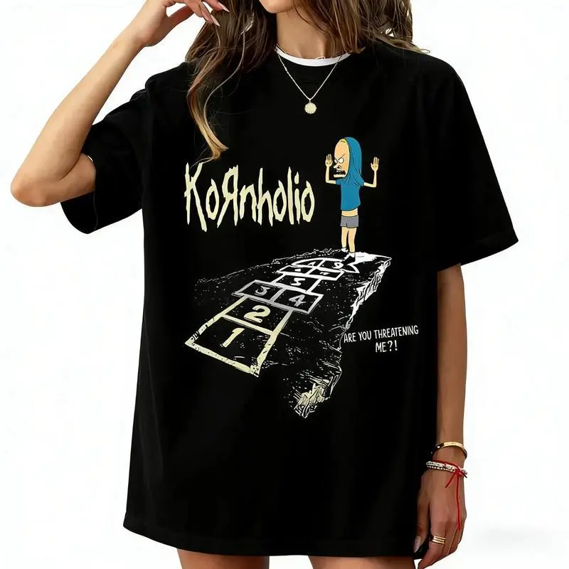 Men's Vintage Kornholio Graphic Print T-Shirt - Unisex Fit, Round Neck, Short Sleeve, Funny Retro Edgy Streetwear for 90s Cartoon Fans