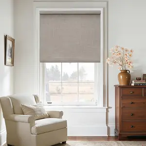Cordless Blackout Roller Shades Blinds Free-Stop Thermal Insulated 100% Black Out Linen with Valance for Windows Bedroom Living Dining Room Home Office Taupe 34" W x 72" H