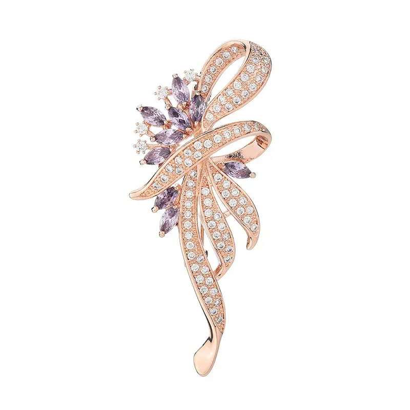 Elegant Ribbon Flower Simulated Crystal Brooch, Luxurious Rhinestone Leaf Lapel Pin, Decor Pin for Women Dress Shawl, Jewelry Gift for Wedding & Party