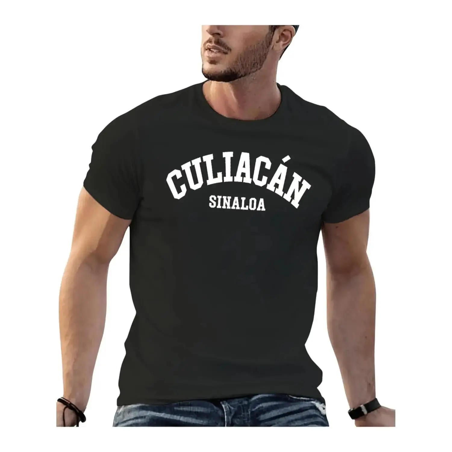Unisex Short-Sleeve Round Neck Sports Top, Culiacan Sinaloa Mexico Design, Black Casual Wear T-Shirt for Trendy Outfits, Shortsleeve