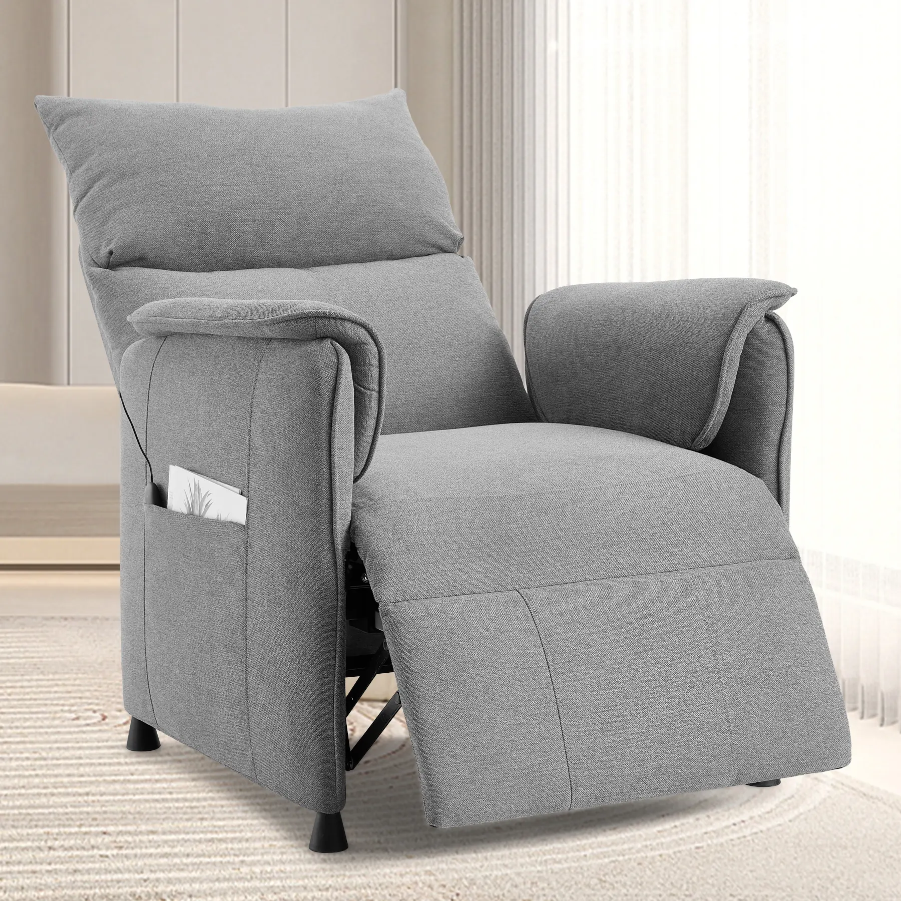 Multifunctional Electric Recliner Sofa, 3 Posture Adjustable Recliner Chair with 4-Point Massage & Heat, Yarn-Dyed Fabric Single Reclining Sofa with Iron Frame for Living Room