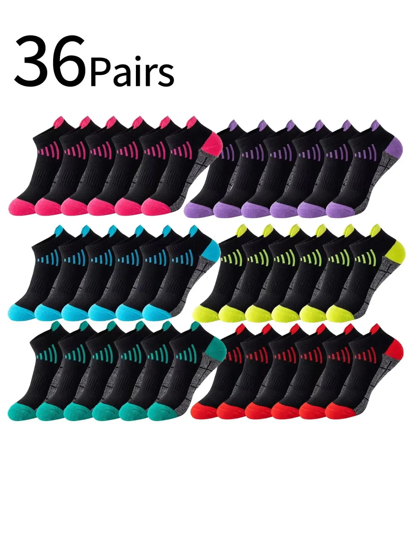 36 Pairs Marathon Running Socks, Unisex Thick Towel Bottom Sweatproof Non-Slip Fitness Socks, Comfortable Soft Skin-Friendly, All Seasons