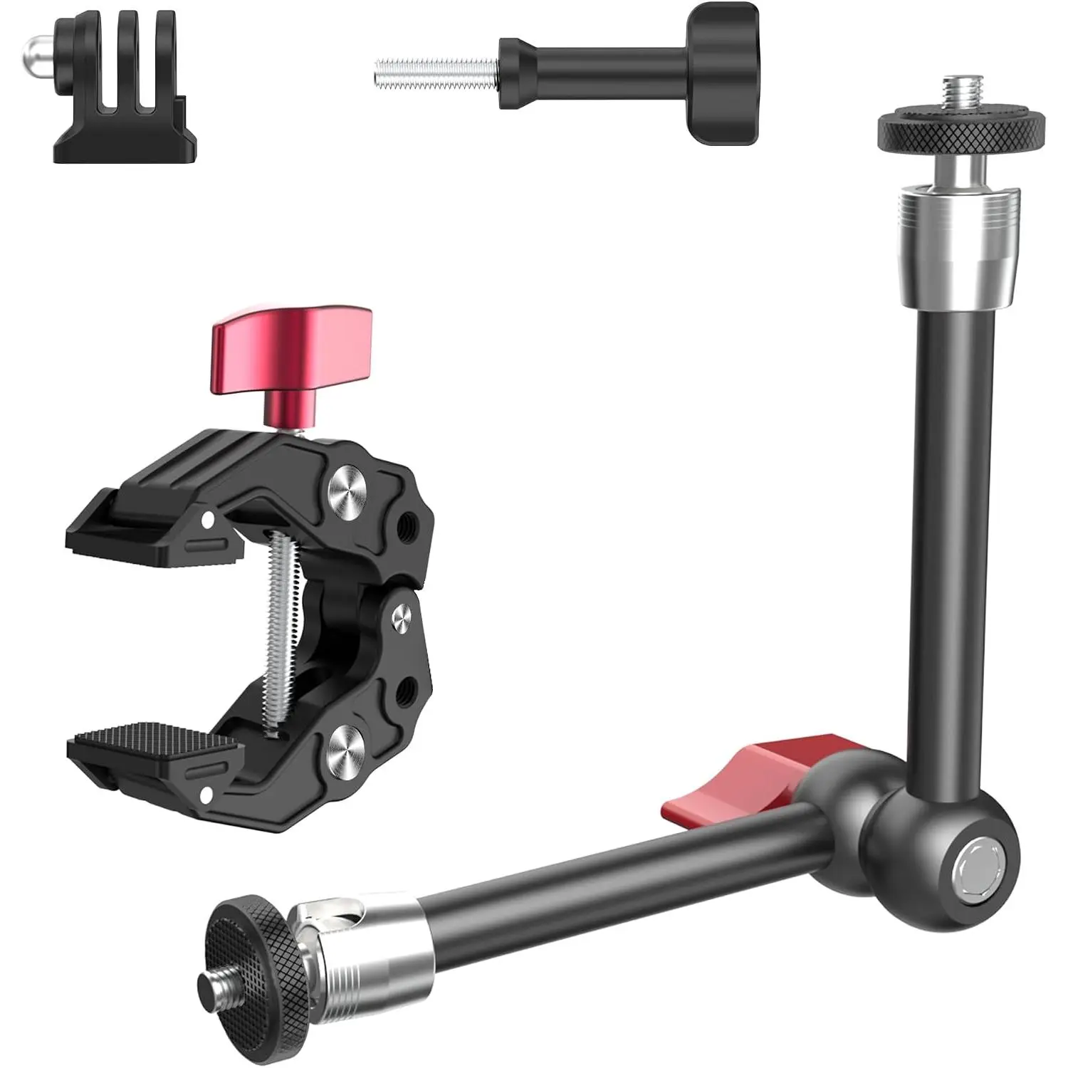 9.8" Magic Arm Clamp Kit with 1/4" 3/8" Screw 360° Ball Heads Articulating Arm with Super Clamp Camera  Mount for Light  Webcam or Camera 1.5kg for Table Tube