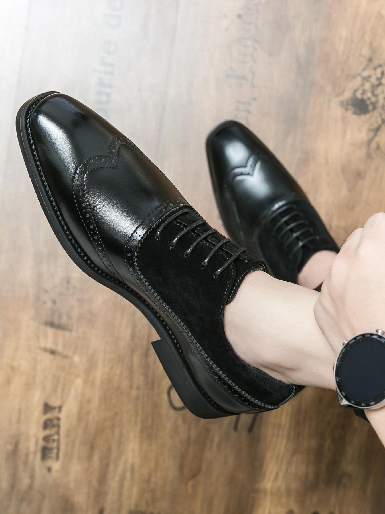 Men's Business Formal Lace Up Patchwork Design Dress Shoes, Fashionable Retro Style Shoes for Work Office, Male All-match Shoes for Daily Wear