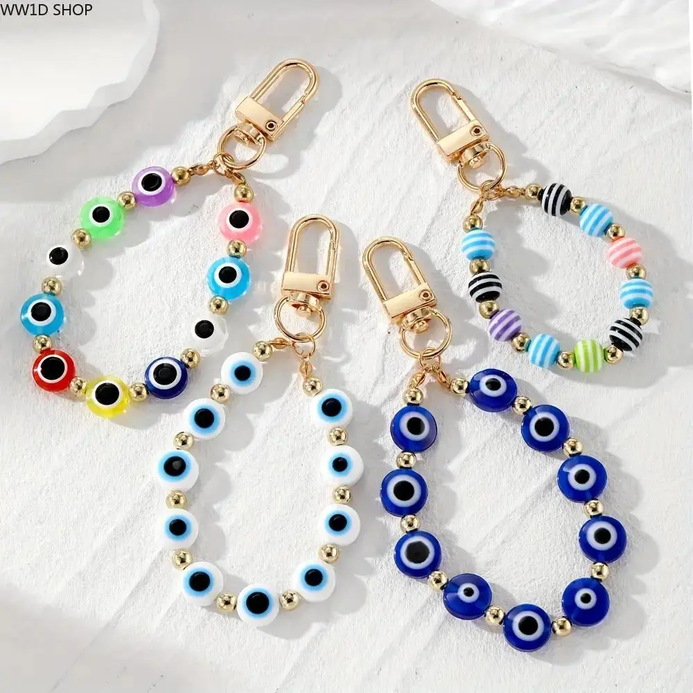 Vintage Evil Eye Keychain with Blue Resin Eye Bead, Women's Punk Style Alloy Bag Charm with Gold Tone Clasp, Resin Beads, Retro Eye