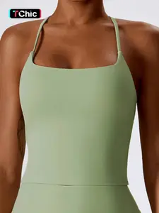 Women's Solid Criss Cross Backless Sports Vest, Casual Comfy Breathable Quick Drying Cami Top for Yoga Gym Workout Running Fitness, Ladies Sportswear Clothing, Gymwear Tanks, Workout Vests, Summer Outfits 2024