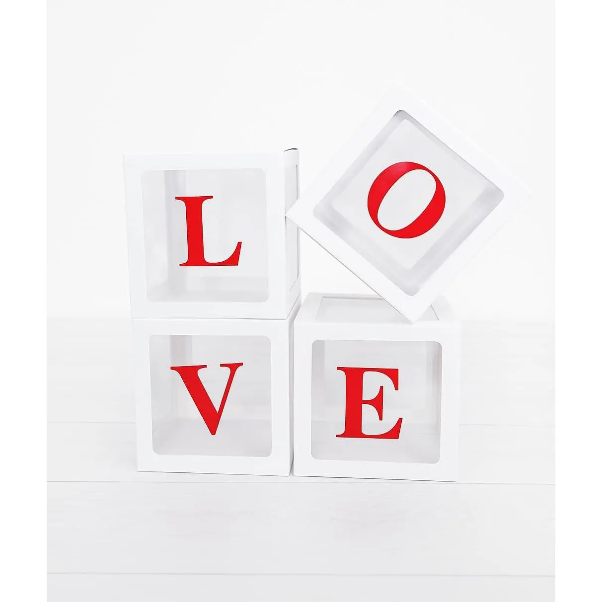 4 count Love Transparent Balloons Boxes with Letters, Valentine's Day Balloon Box, Party Decorations Balloons Boxes for Anniversary Wedding Engagement Wedding, Bridal Shower, Birthday Party (White)