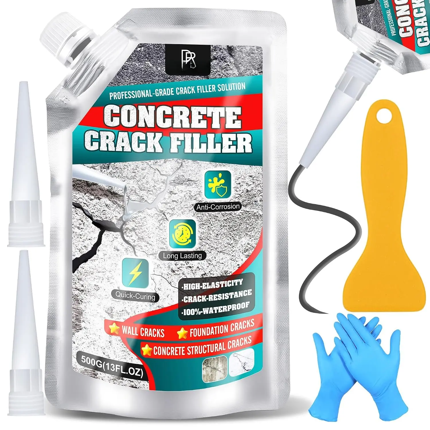 Concrete Crack Filler, 1.1LB Elasticity Self-Leveling Cement Crack Filler,  for Concrete Driveway, Walkway, Patio, Tile, Joints – , Crack Resistant & Quick Curing, Grey