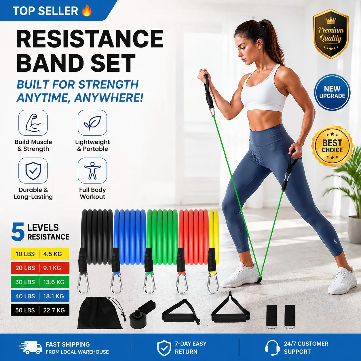 Resistance Bands Set 12PCS, 5 Resistance Levels, Heavy Duty TPE Workout Bands, Stackable Exercise Bands for Home Gym, Pilates, Strength Training, Full Body Fitness, Portable for Women & Men, Home Workout Equipment