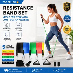 Resistance Bands Set 12PCS, 5 Resistance Levels, Heavy Duty TPE Workout Bands, Stackable Exercise Bands for Home Gym, Pilates, Strength Training, Full Body Fitness, Portable for Women & Men