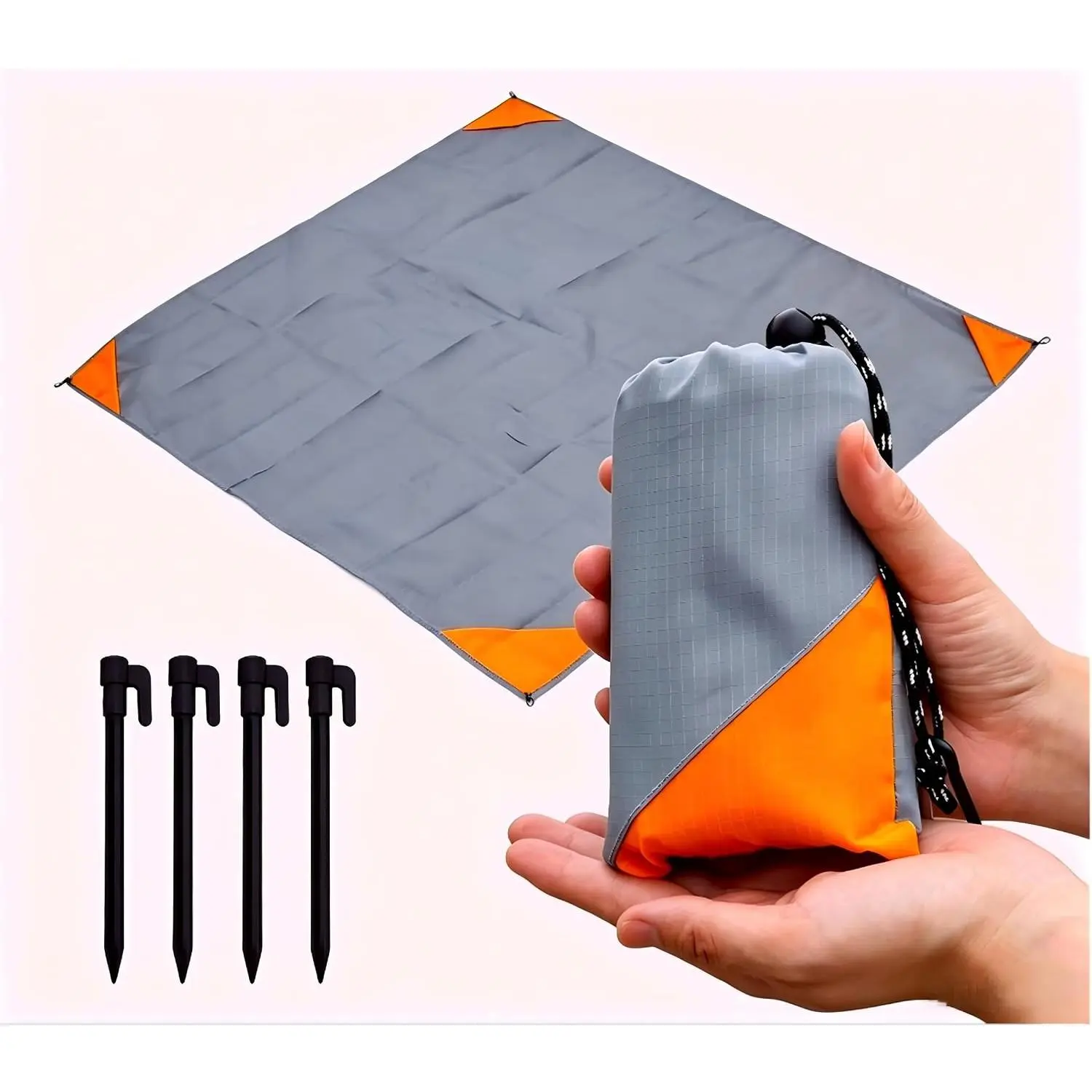 Pocket Picnic Blanket, Sandproof Lightweight Pocket Camping Tarp, 55″x 60″ Foldable Fits into Small Bag, Water Resistant Washable Quick Dry Compact Beach Mat for Outdoor, Travel, Hiking