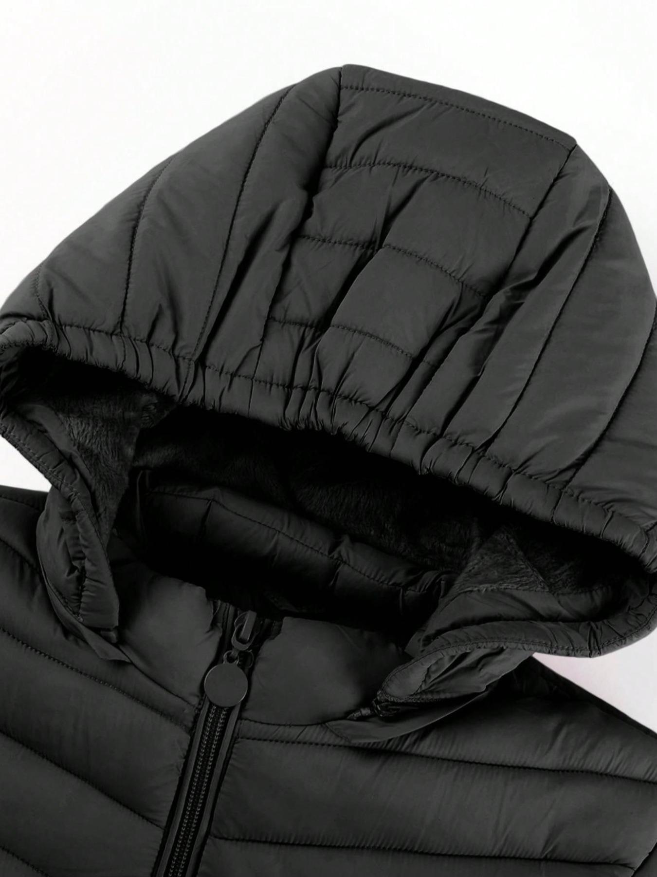 Women's Minimalist Warm Hooded Cotton Fitted Jacket, Casual Long Sleeve Coat for Spring & Fall, Ladies Fashion Outerwear for Daily Wear