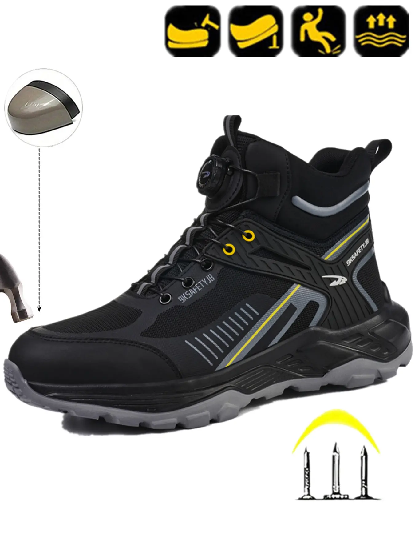 Men's and Women's Steel Toe Safety Shoes, Lightweight Breathable Anti-Puncture Work Boots, One-Button Buckle, Ideal for Workshop and Warehouse
