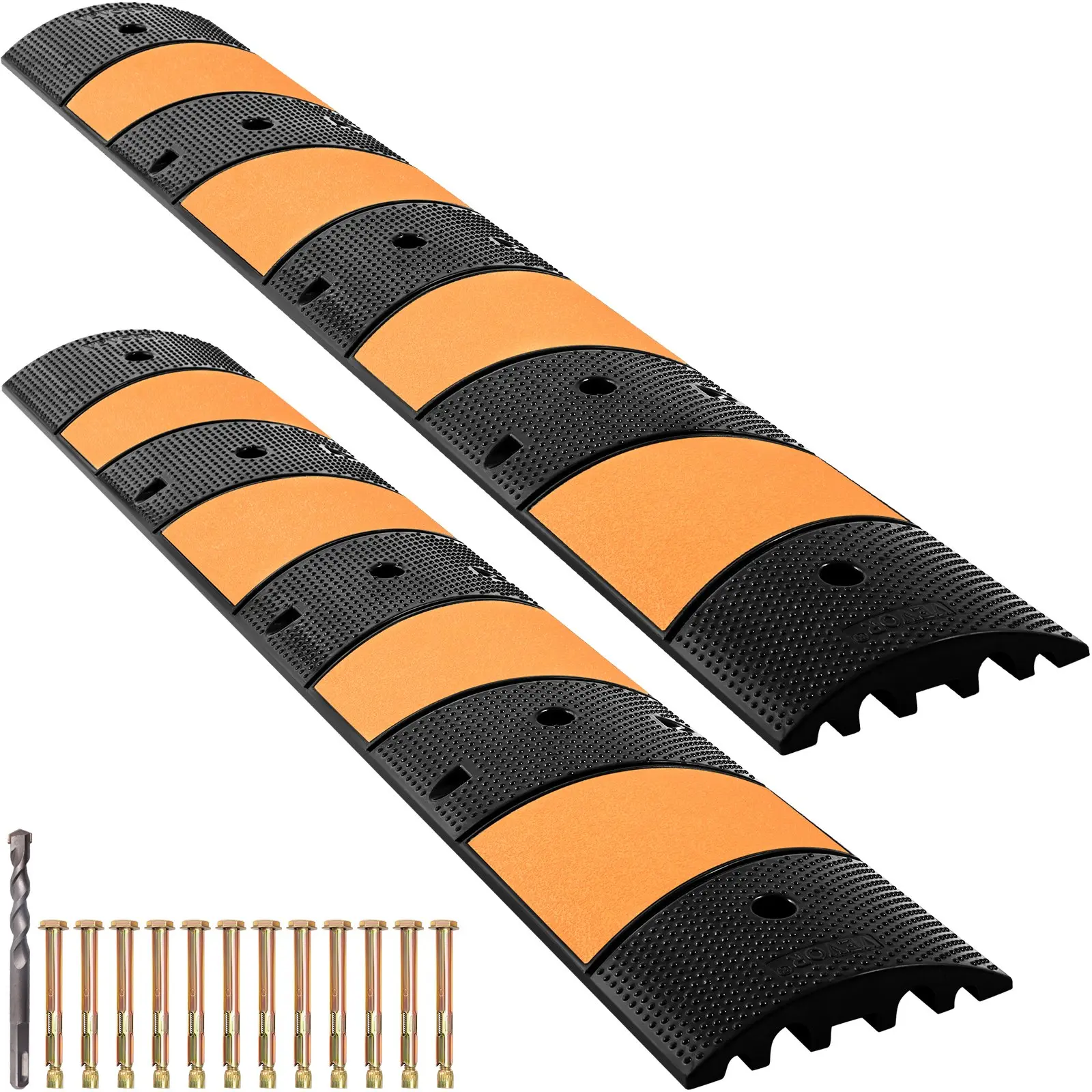 【DealsForYouDays】VEVOR Rubber Speed Control Hump, Dual Channel, 2 Units, 72.8" Length, Supports Up to 22000 LBS, Dimensions 72.8 x 12.2 x 2.2, Suitable for Asphalt, Concrete, and Gravel Surfaces - 6 Feet