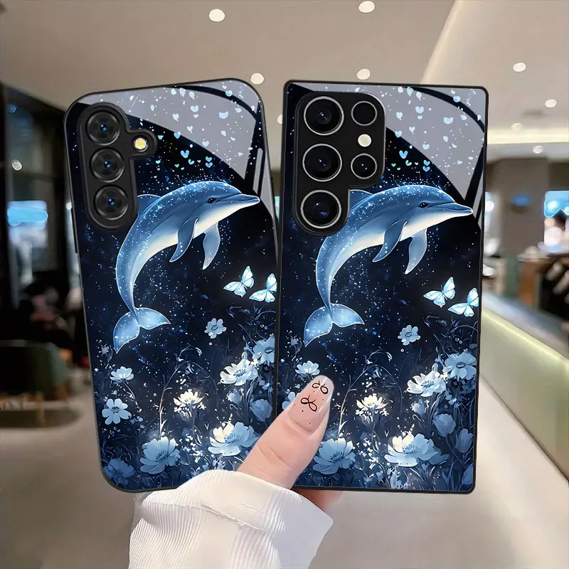 Phone Case: Blue Dolphin New Pattern High-Transparency Tempered Glass Phone Case for Galaxy S26 S25 S24 S23 S22Pro S21 S20 Fe Plus Ultra Pro A56 A55 A54 A53 A52 A51 A36 A35 A34 A32 A26 A25 A24 A23 A16 A15 A14 A06 A05 A03s