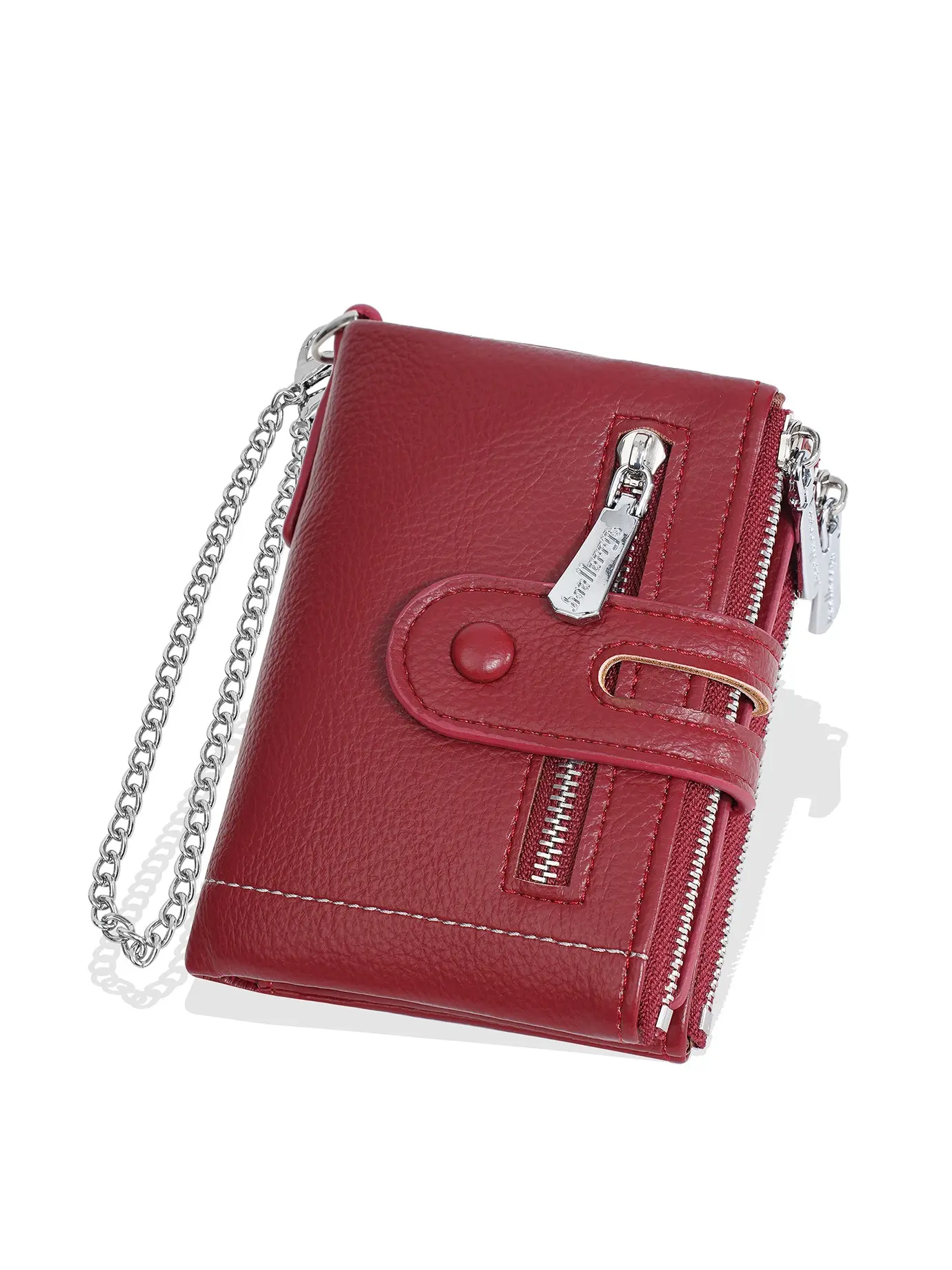 Solid Color Bifold Wallet with Chain Wristlet, Fashionable Anti-Theft Protection PU Leather Coin Purse, Casual Trendy Versatile High-quality Daily Wallet for Men & Women