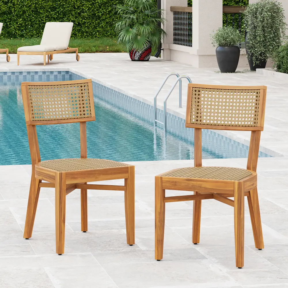 Netro Acacia Wood Dining Chair with Light Brown Wicker Seat, Modern Farmhouse Dining Chair, Solid Wood Kitchen Side Chair, Rattan Woven Accent Chair, Armless Dining Room Chair for Kitchen, Dining Room, Breakfast Nook, Living Room, Indoor Use