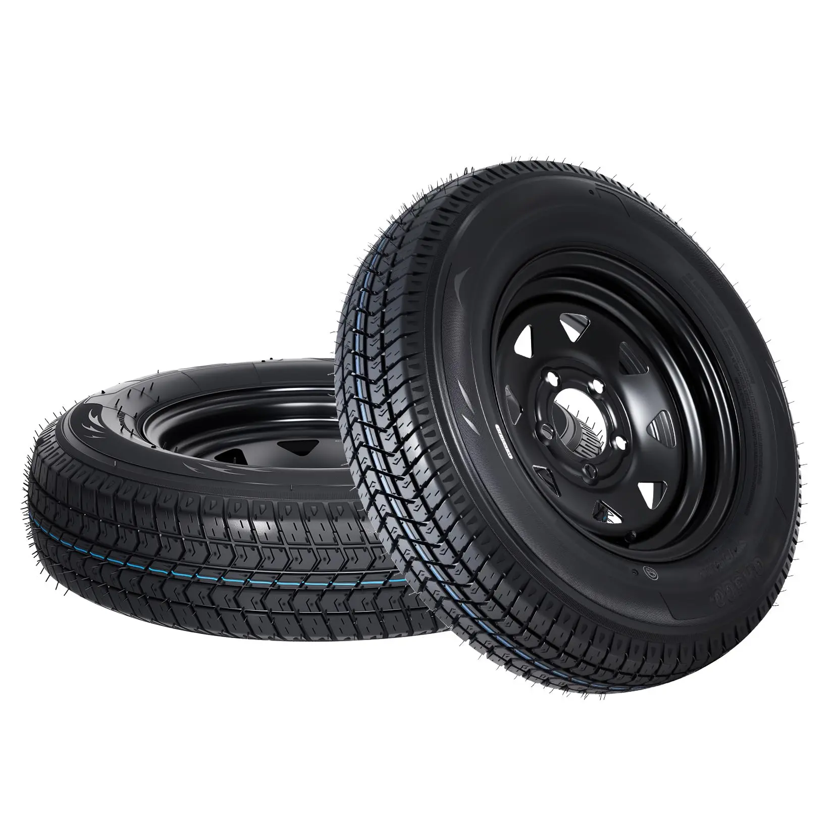 Garvee Trailer 2-Pack ST175/80D13 Trailer Tire & Wheel – 5 Lug 114.3mm PCD, 6PR, Black Rim, Center Bore 81, ET0, Replacement Set