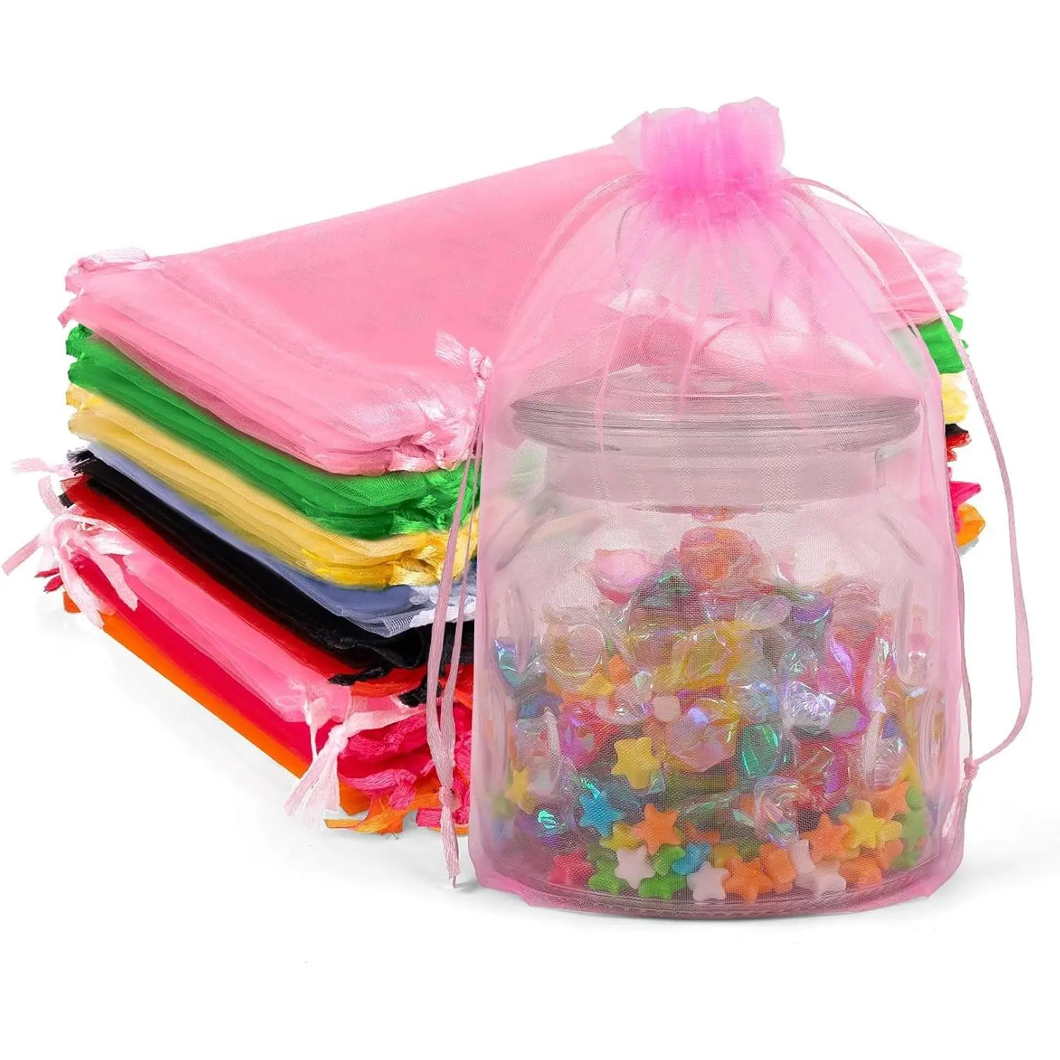 50PCS Organza Bags 6x9 Multicolor Assorted Gift Bags, Large Mesh Drawstring Bag Sheer Pouches for Goodie Jewelry Candy Sachet Soap Birthday Wedding Baby Shower Party Favors