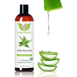 USDA Certified Organic Aloe Vera Gel for Face, Body, Skin & After Sun Care, 12 fl. oz.