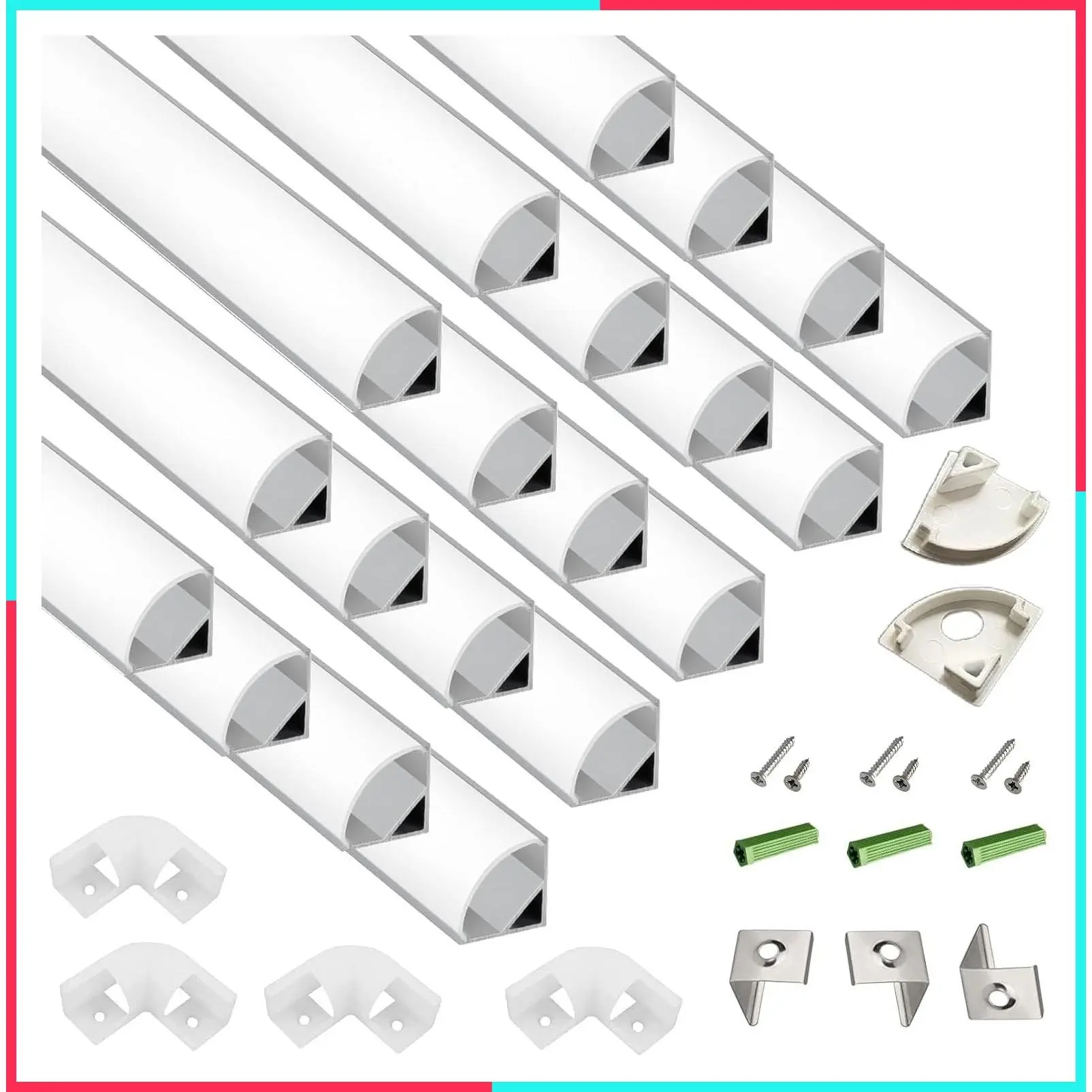 20-Pack 3.3FT 1Meter V Shape LED Strip Aluminum Channel Diffuser System, Extruded Track with Milky Cover, Corner Connector, Mounting Kit, Easy Cut and Install Curved Lens Profile