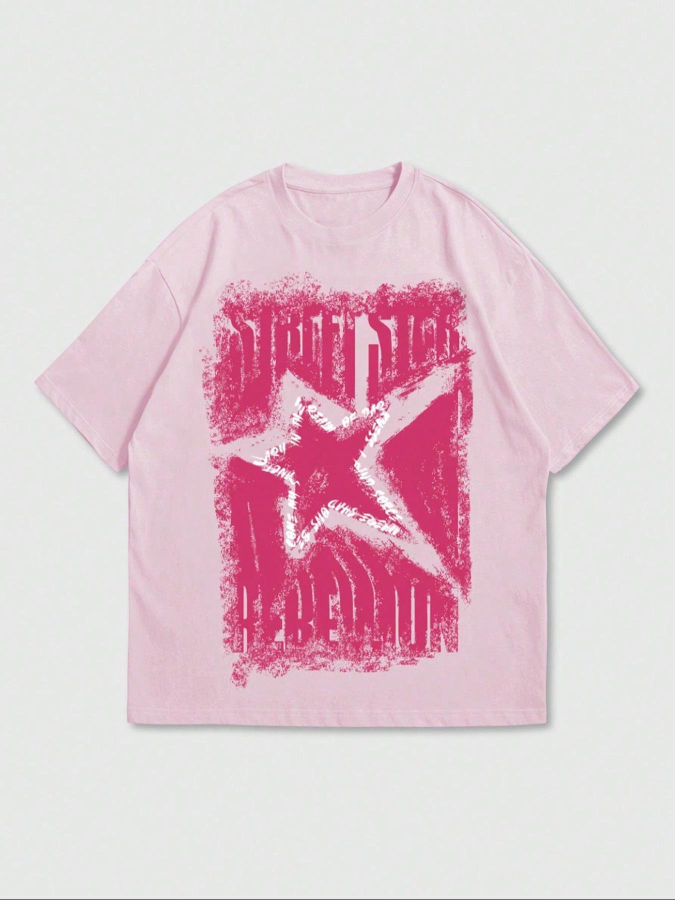 Unisex's Star Print Round Neck Tee, Casual Comfy Tee, Regular Fit Casual Fashion Short Sleeve T-shirt for Summer, Unisex Top for Daily Wear, Women