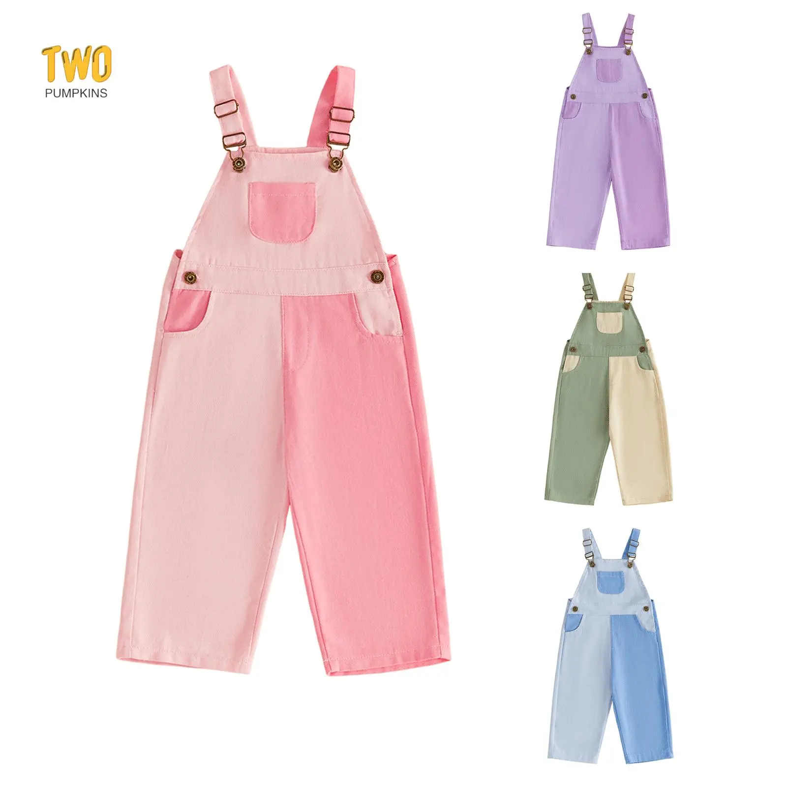Toddler Boy Girl Back To Shcool Colorful Overalls Contrast Color Sleeveless Square Neck Suspender Romper