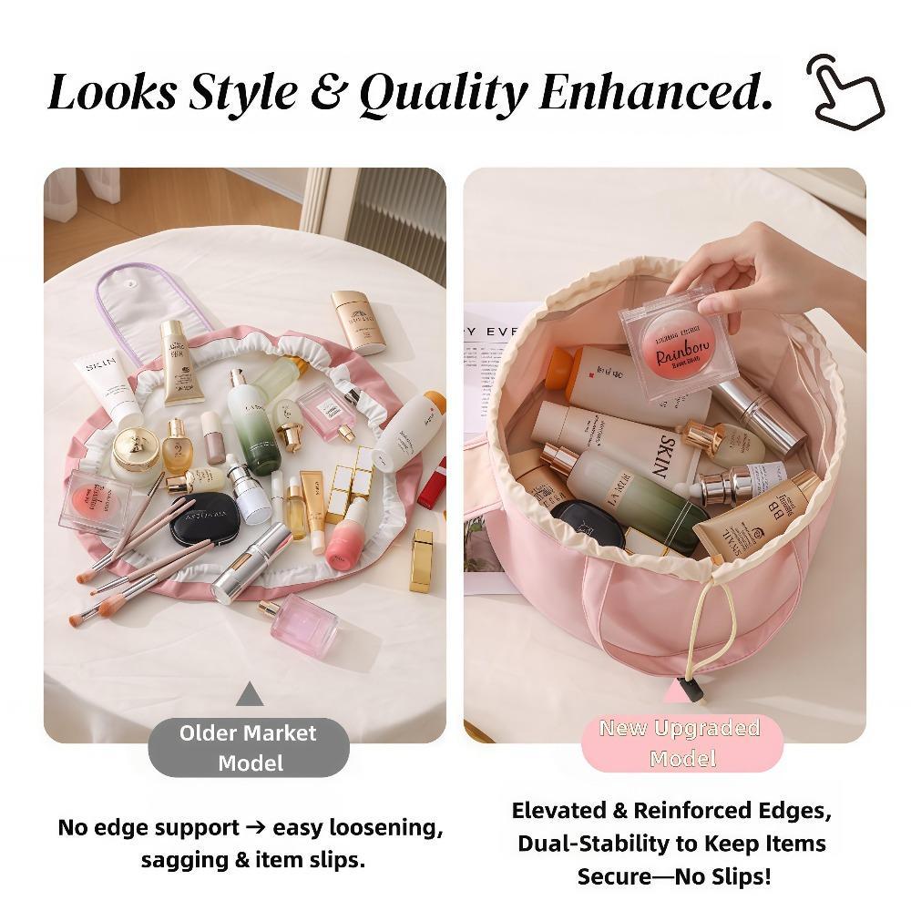 All in One Lazy Drawstring Makeup Bag, Portable Waterproof Cosmetic Pouch for Home, Travel & Business Trips, Large Capacity Premium Synthetic Organizer, Ideal Christmas Gift for Beauty Lovers
