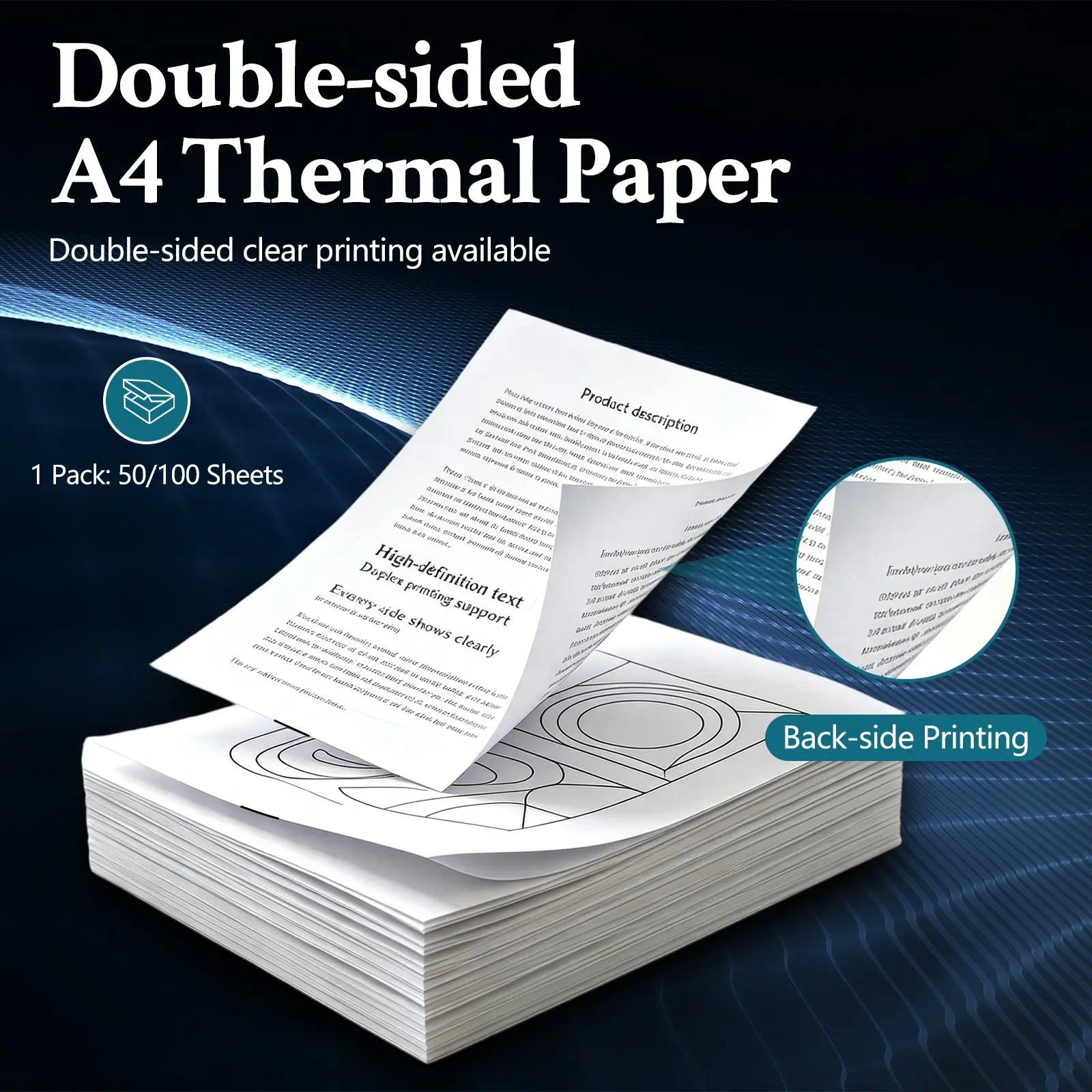 50/100 Sheets A4 Thermal Paper, Continuous Feed, Portable Printer Paper, Ideal for Home, Office, School, Travel, Dual-Sided Printing