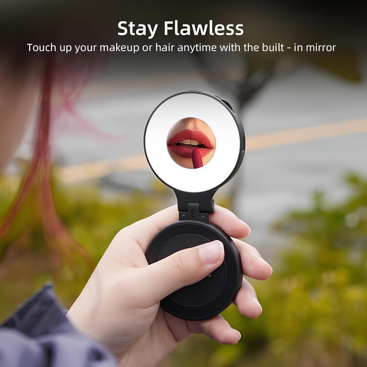 3-in-1 Magnetic Beauty Selfie Light for Phones – 360° LED Ring Light with MagSafe, Mirror and Phone Stand – Portable Rechargeable Fill Light for Makeup, Live Streaming, Video Calls