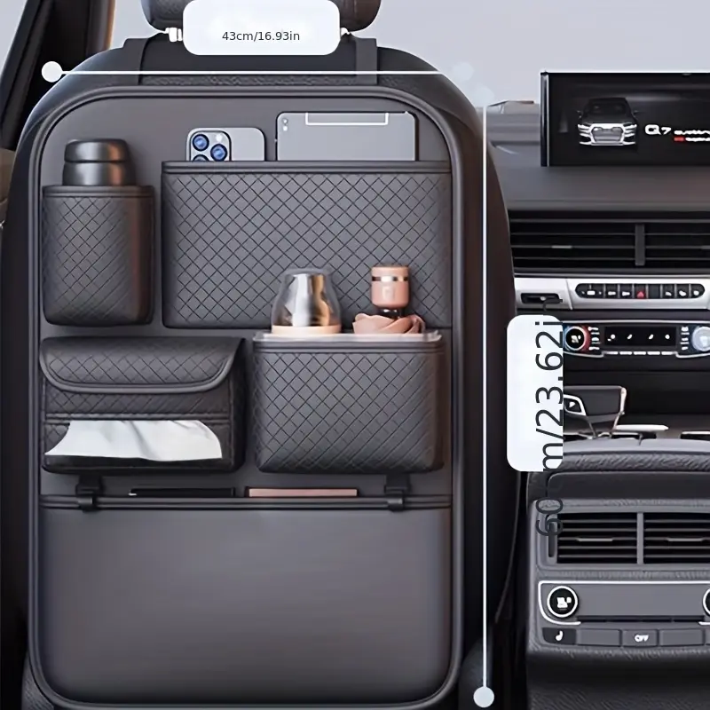 1Pcs car seat rear storage bag multifunctional tissue water cup storage car interior modification upgrade clean and tidy convenient to clean leather