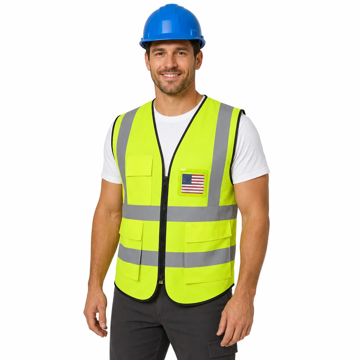 Reflective Safety Vest with Multi Pockets & Zipper, High Visibility Solid or Mesh Vest for Men & Women, Clear ID Holder for Construction