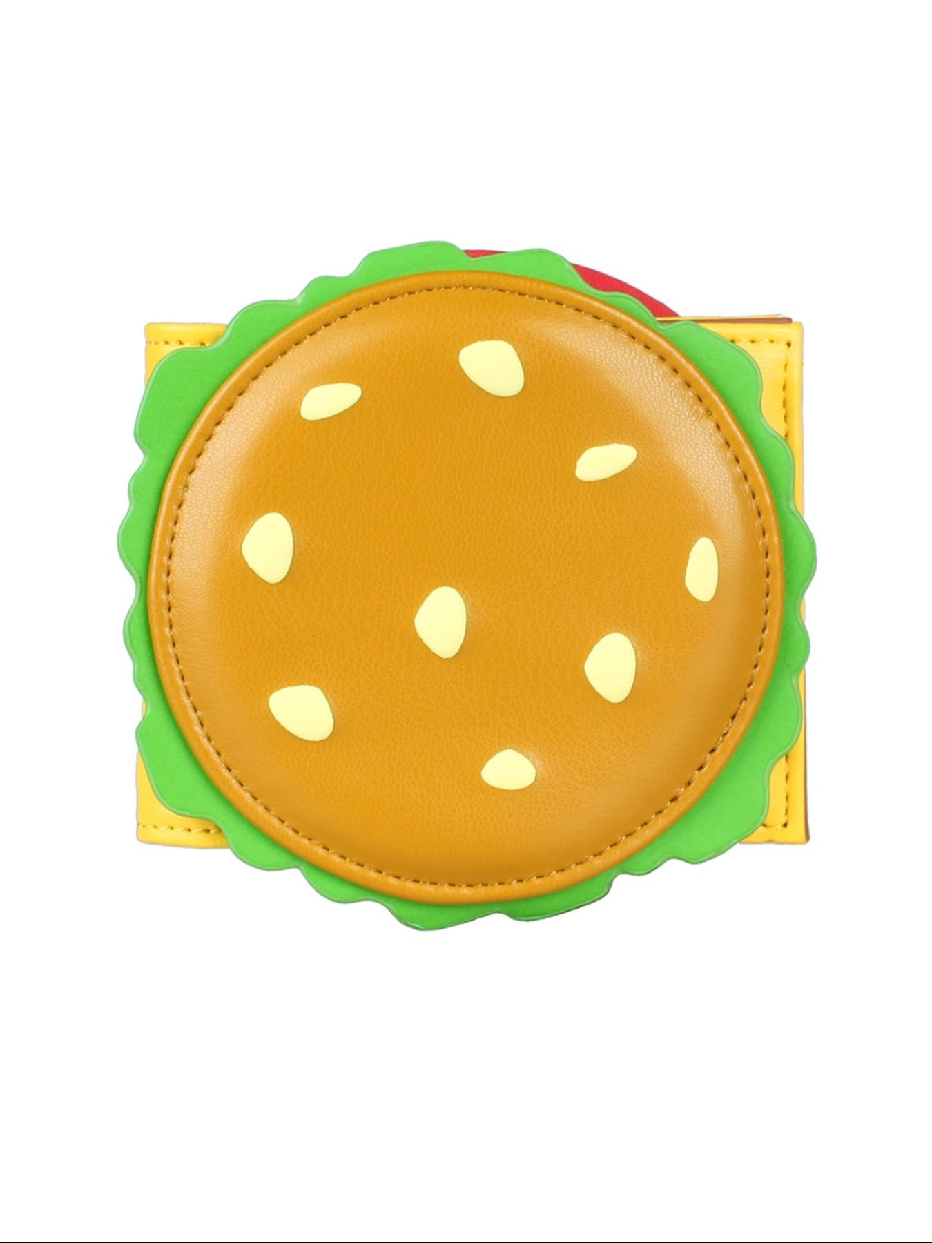 Cute Hamburger Shaped Bifold Wallet, Colorblock Card Holder, Fashionable Moneybag for Women & Girls, Casual Trendy Versatile High-quality Daily Wallet, Pu Leather Wallet