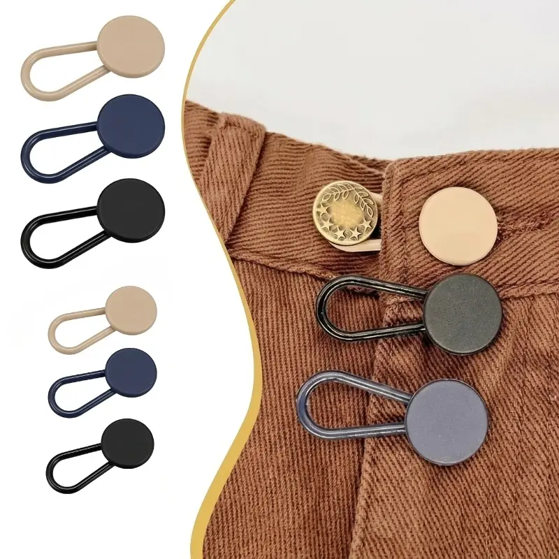 6 PCS Universal Fit Waistband Extender, No-sew Detachable Denim Button Extender, Adjustable Elastic Waistband Button for Jeans, Custom Fit, Casual Street Style, Durable Plastic, Easy Adjustment-YY0