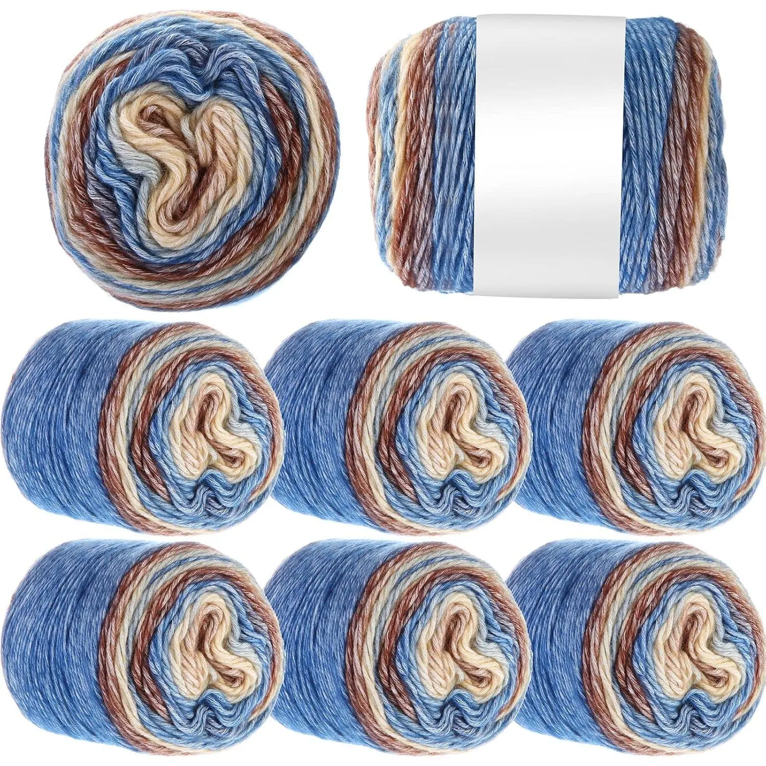 8 Pack Gradient Color  Cake Self-Striping Yarn - 60% , 30% , 10%  - Multicolor Rainbow Soft Yarn for Knitting, Crocheting, DIY Crafts