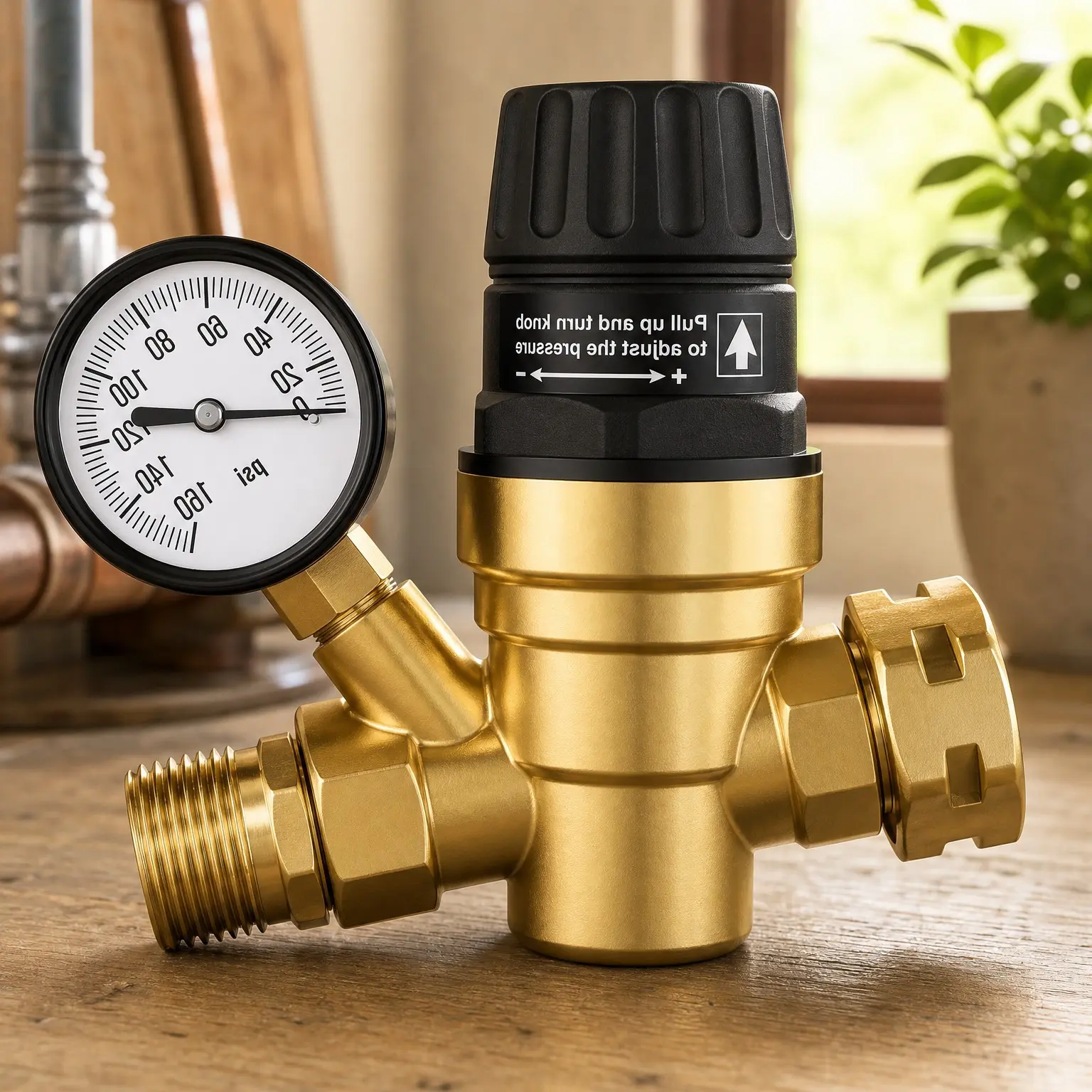 RV Water Pressure Regulator with Gauge, Lead-Free Brass Adjustable Water Pressure Reducer Valve with Filter for Camper Travel Trailer, M33-0660RGift