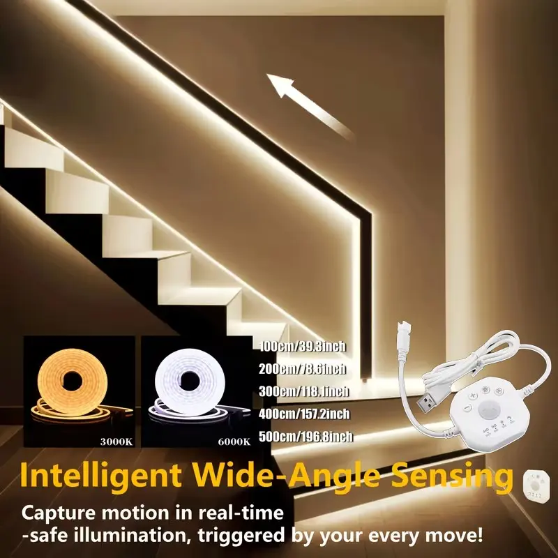 LED Motion Sensor Light Strip, Flexible Neon Strip, Led Strip Lights, USB Interface, for Stairs, Corridor, Balcony, Indoor/outdoor, Modern Lighting Design