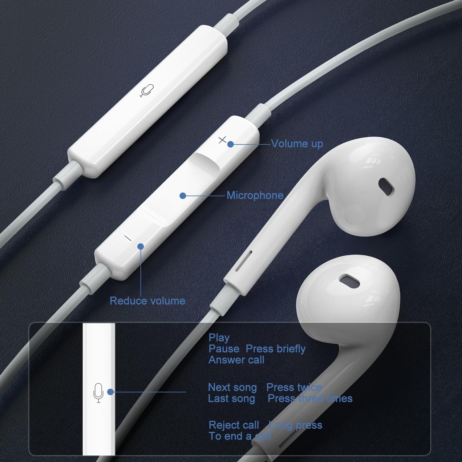 Earbuds, Wired Earphones (Built-in Microphone & Volume Control) Noise Canceling Isolating Headphones for iPhone 14/13/12/11/SE/X/XR/XS/8/7