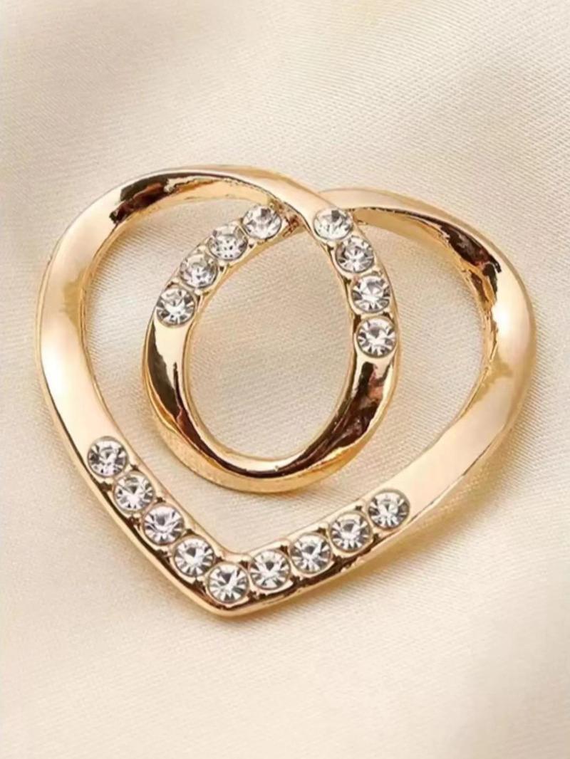 Fashion Heart Design Brooch, Rhinestone Decorated Clothes Silk Shawl Buckle, Clothes Accessories for Women & Men, Trendy All-match Jewelry for Birthday Gift, Durable Metal Pins, Flower Brooch